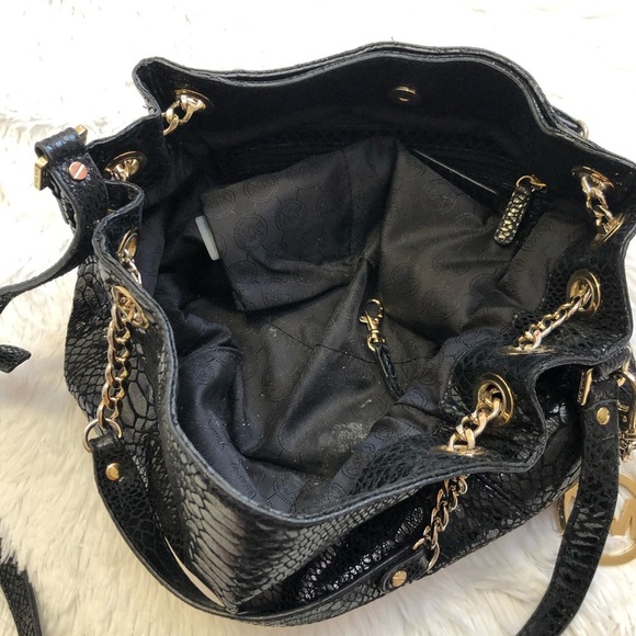 MICHAEL Michael Kors Jet Set Chain Python-Embossed Black Patent Shoulder Tote - Picture 12 of 16